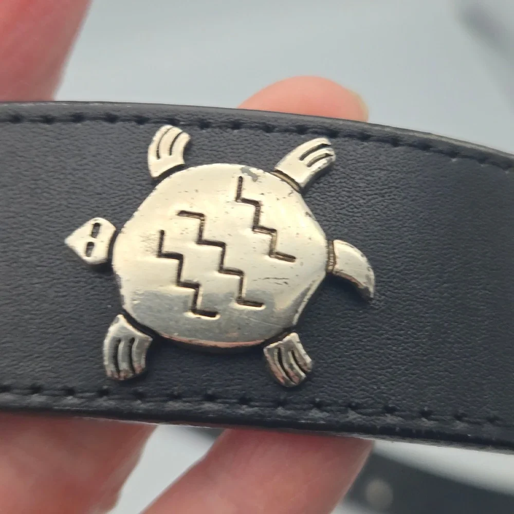 Vintage Silver Creek Black Leather Western Belt Animal Conchos Sz‎ 30 USA Made